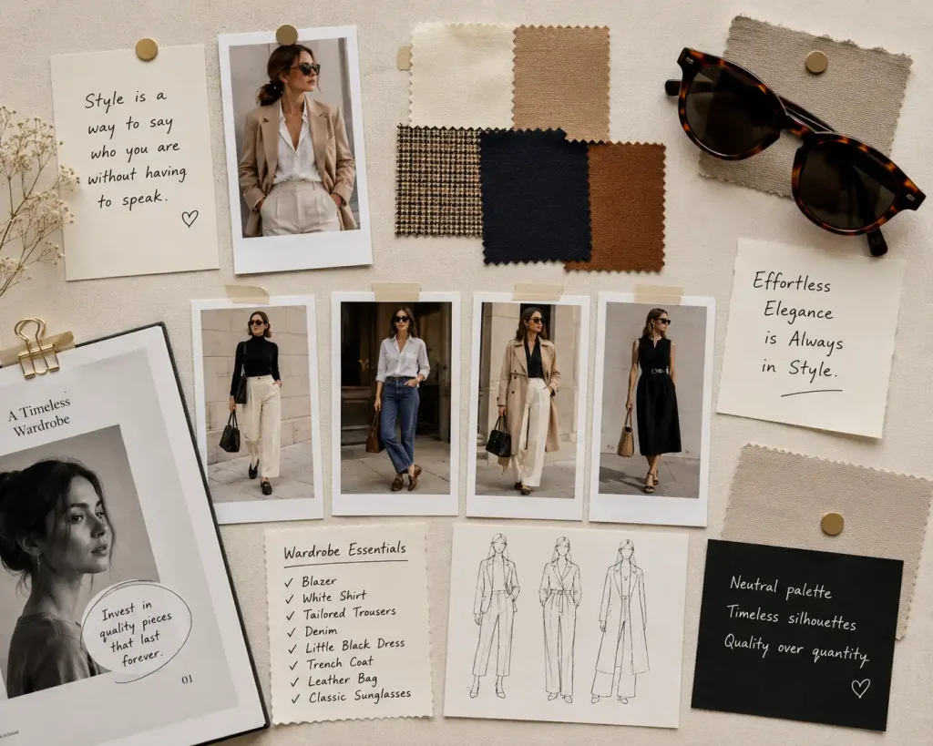 A creative workspace with a fashion mood board, helping to define personal style.