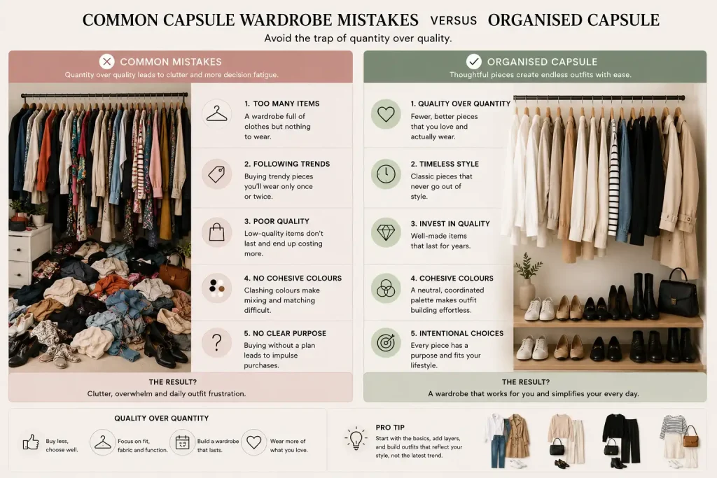 Common capsule wardrobe mistakes versus organised capsule