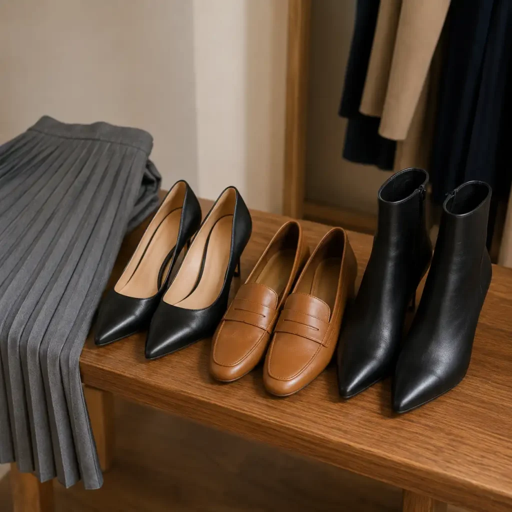 Curated Footwear on a Wooden Bench