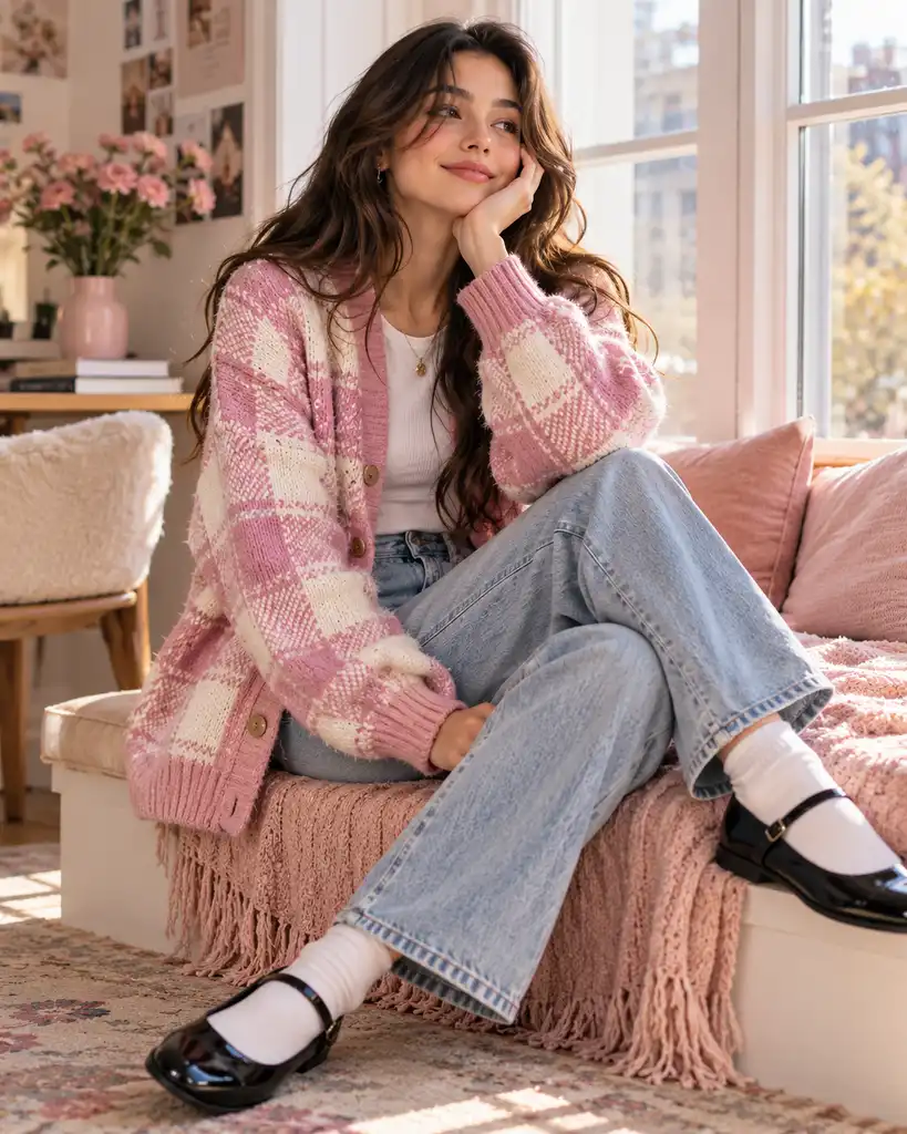 Soft Girl Style With Pastel Plaid Sweaters